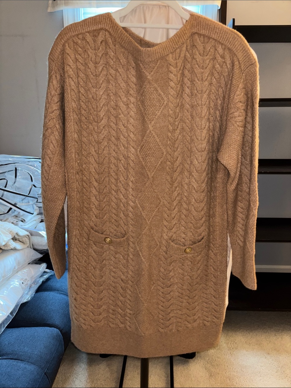J. Crew Camel Cable-Knit Midi Sweater Dress